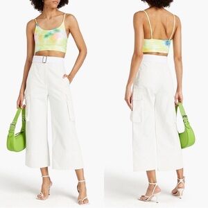 NWT ALICE+OLIVIA Penny Cropped Tie-dyed Stretch-Jersey Top Sz L